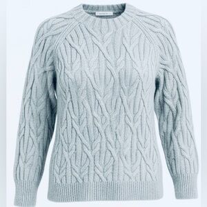VINCE Interlocking Cable Knit Merino Blend Sweater - Light Blue